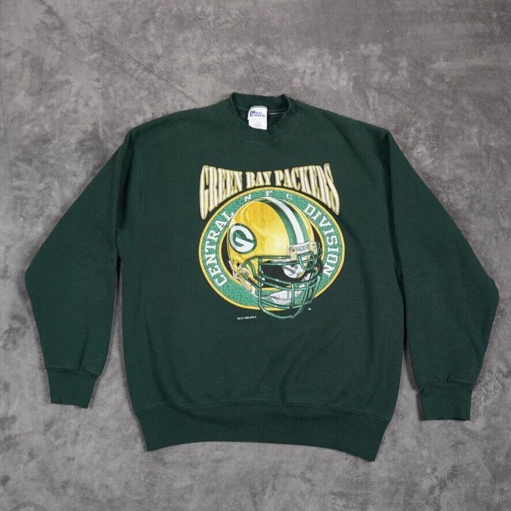VTG Green Bay Packers Pro‎ Player Sweatshirt Mens Large Green NFC Helmet USA